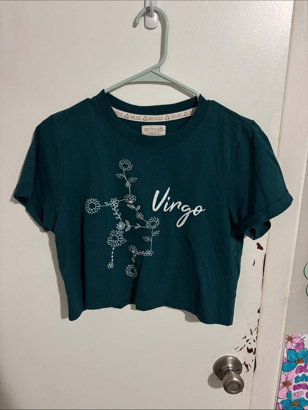 Junior's S Recycled Threads Virgo Crop Tee Dark Teal - Cotton Blend, Sold by TJX